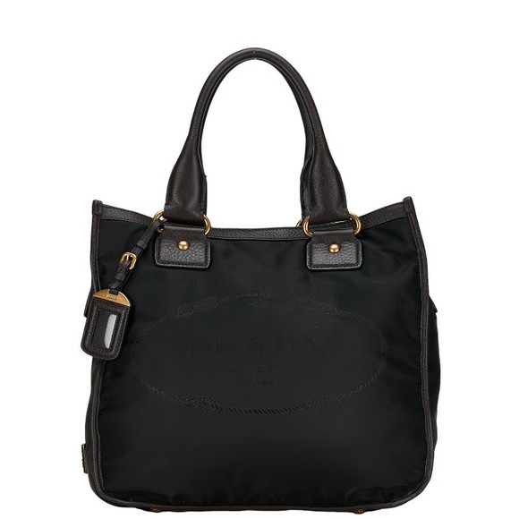 Prada Shoulder Triangle Nylon Brown Bag 2WAY Black Plate - Picture 1 of 12